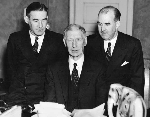 With the election of Connie Mack (center) as president of the Athletics in January 1937, the Mack family, including Earle (left) and Roy (right), now controlled all of the senior leadership positions in the club’s front office.