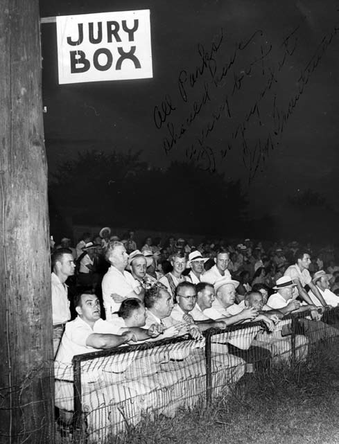 The jury box was a section behind third base at Jennings Field reserved for the most vocal fans. When George Trautman, president of the Minor Leagues, visited in August 1951, he insisted on sitting there. Trautman, third from the left in the front row, inscribed this photo: “All parks should have a jury box. I enjoyed it.” 