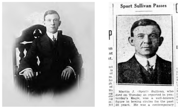 This photo at left, from the Bain Collection at the Library of Congress, is correctly labeled as “Sport Sullivan.” However, the person in the photo is a Brooklyn fight promoter named Martin J. Sullivan, not the 1919 World Series fixer from Boston.