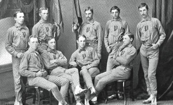 Joe Mann, author of the first recorded no-hitter, is seated at left in the photo.